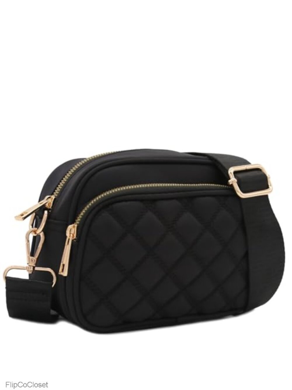 Quilted Nylon Crossbody Bag with Wide Strap